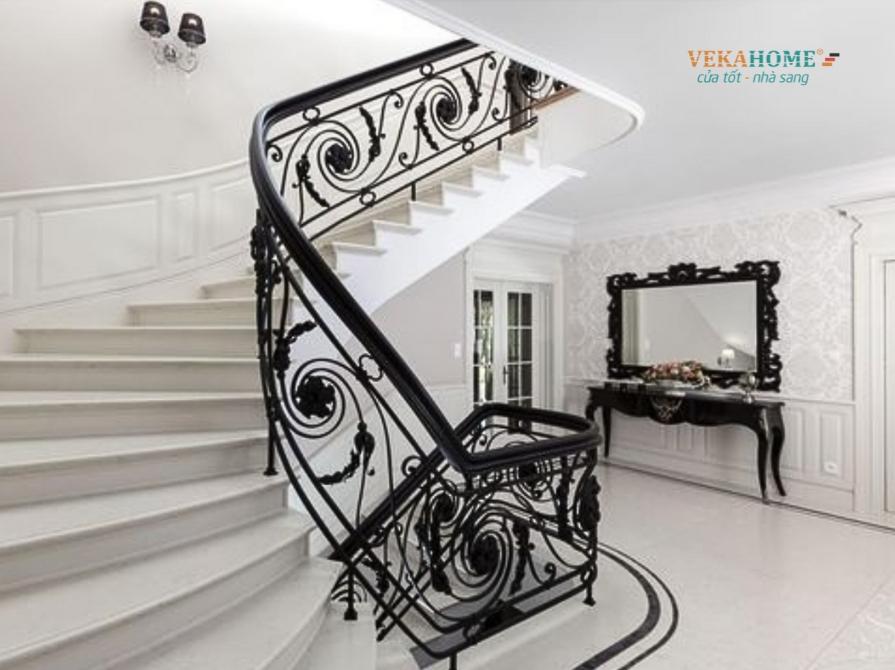 Mẫu lan can cầu thang sắt mỹ thuật đẹp đang được ưa chuộng